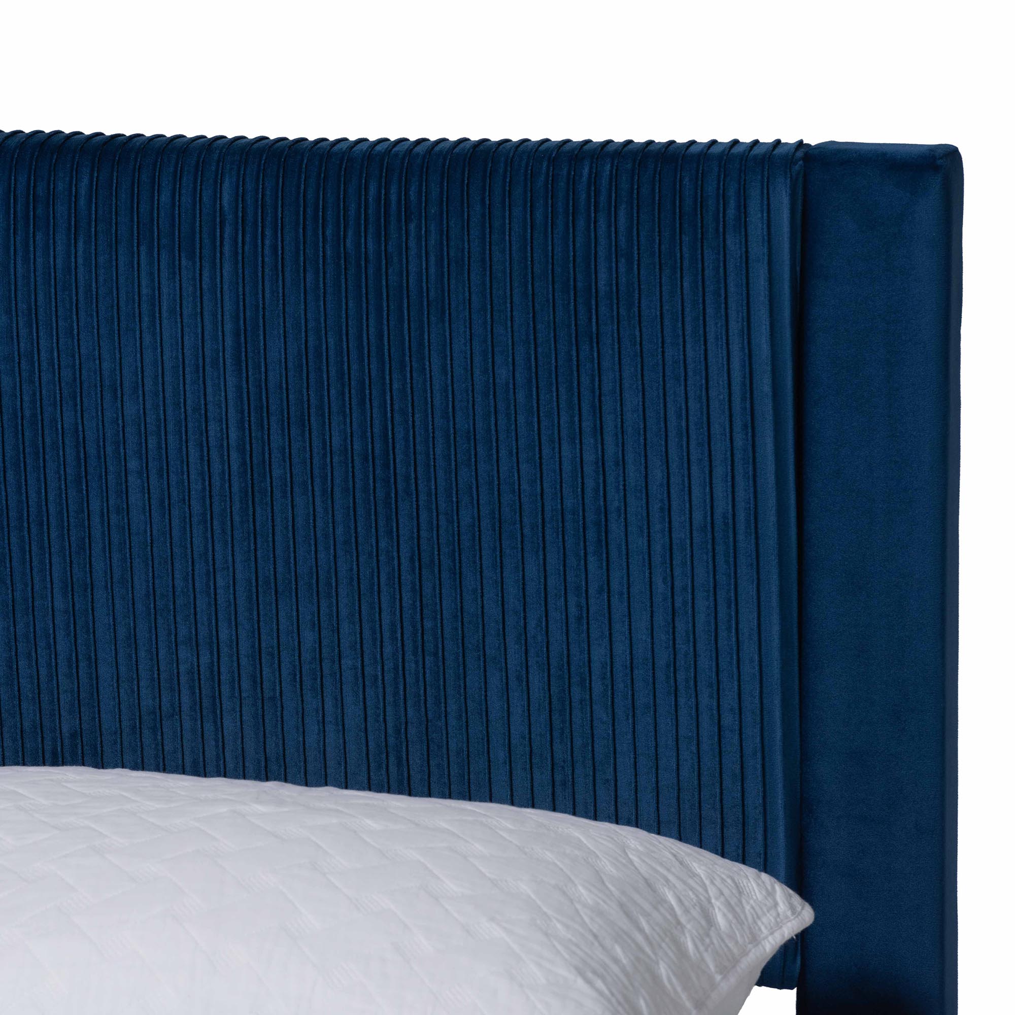 Elora Modern Navy Blue Pleated Velvet Queen Size Storage Bed