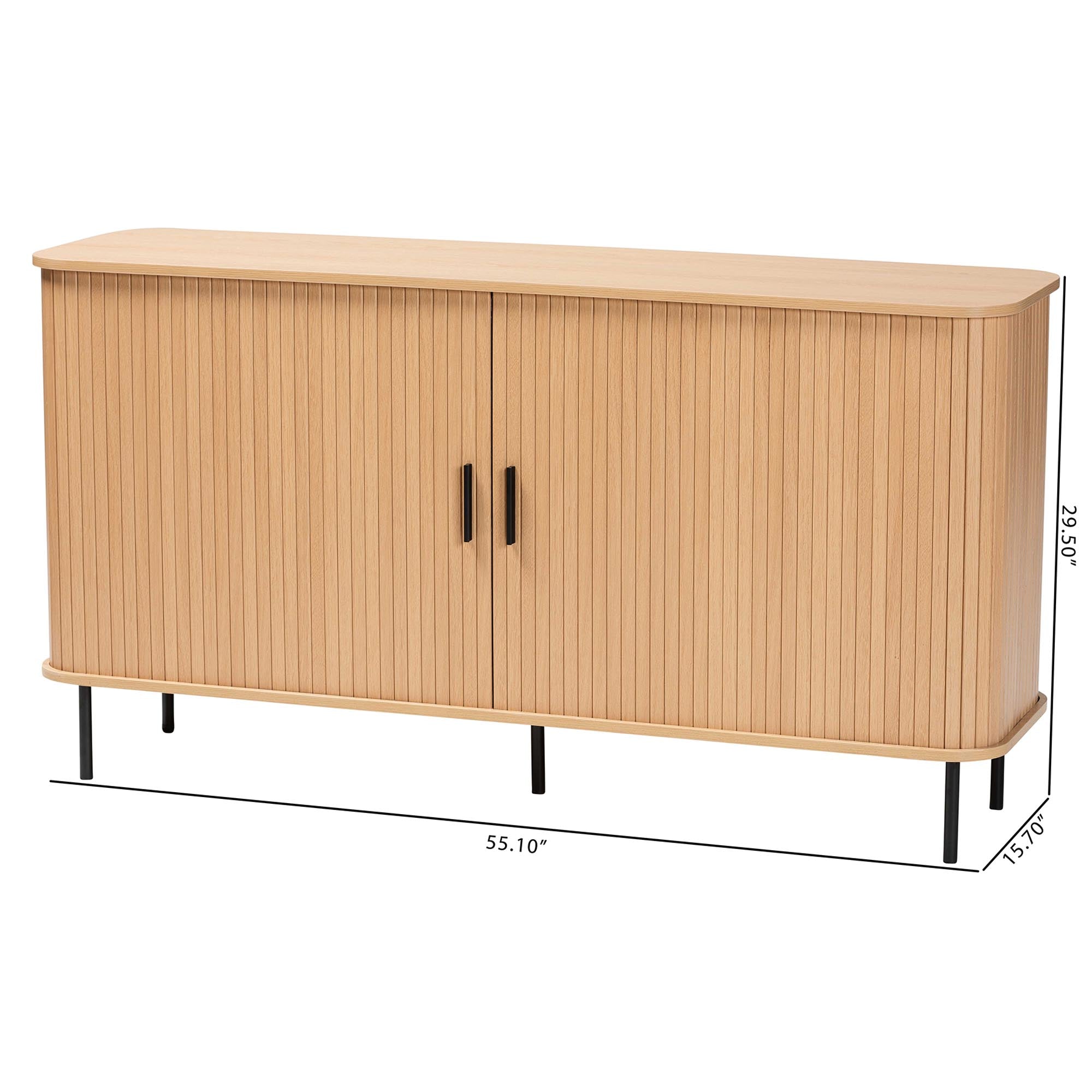 Lucia Fluted Wood Sideboard - Mid-Century Modern Buffet Cabinet with Sliding Tambour Doors, 55" Wide