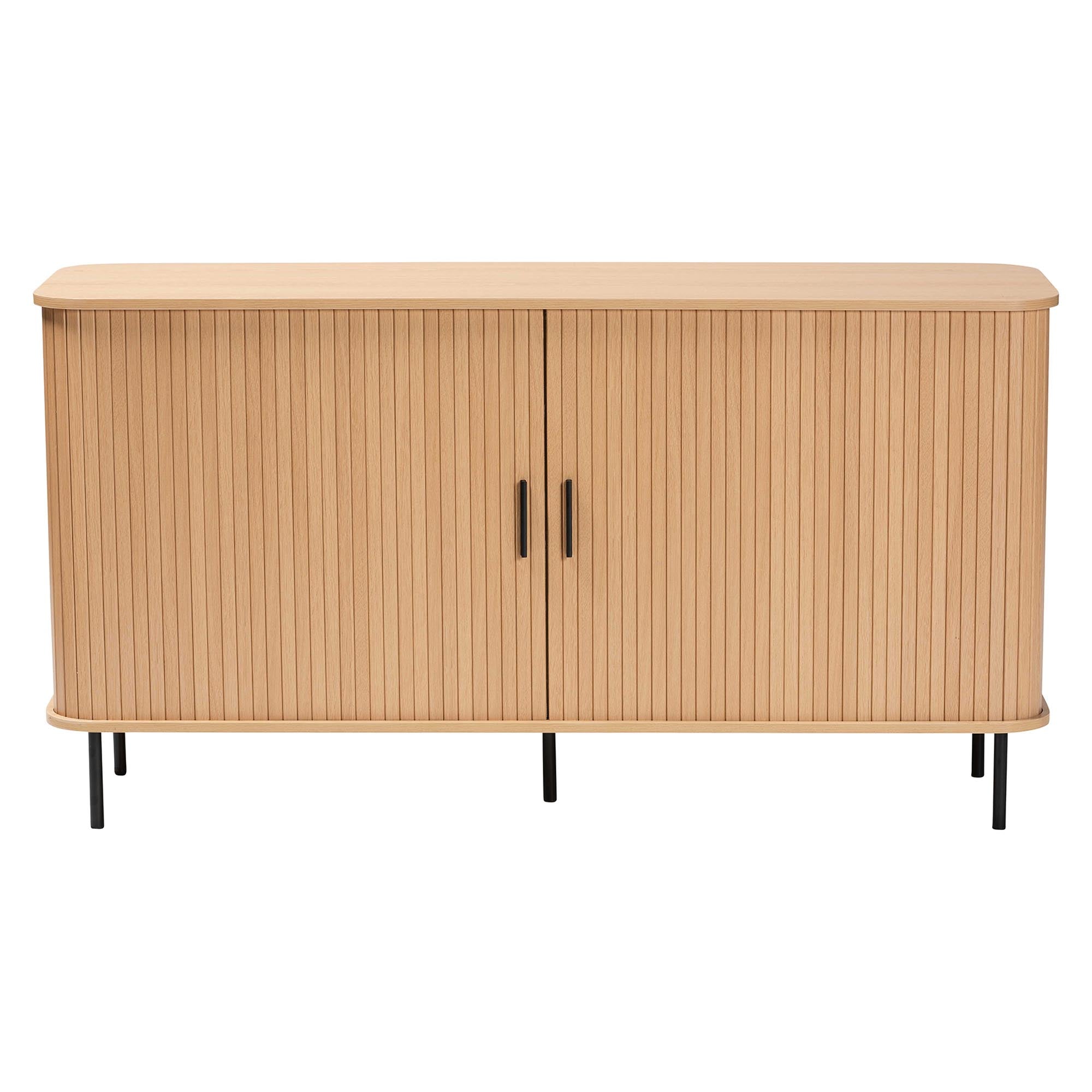Lucia Fluted Wood Sideboard - Mid-Century Modern Buffet Cabinet with Sliding Tambour Doors, 55" Wide