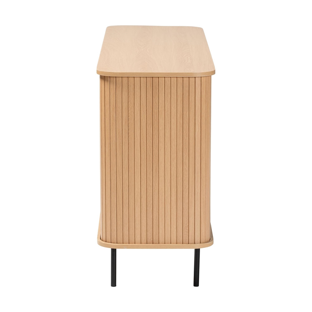 Lucia Fluted Wood Sideboard - Mid-Century Modern Buffet Cabinet with Sliding Tambour Doors, 55" Wide