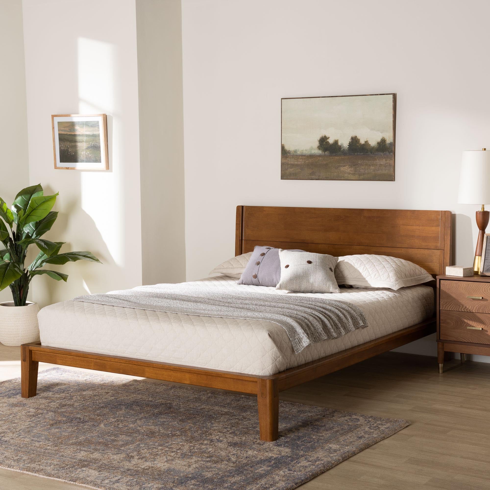Aldith Japandi Walnut Brown Toolless Assembly Queen Platform Bed