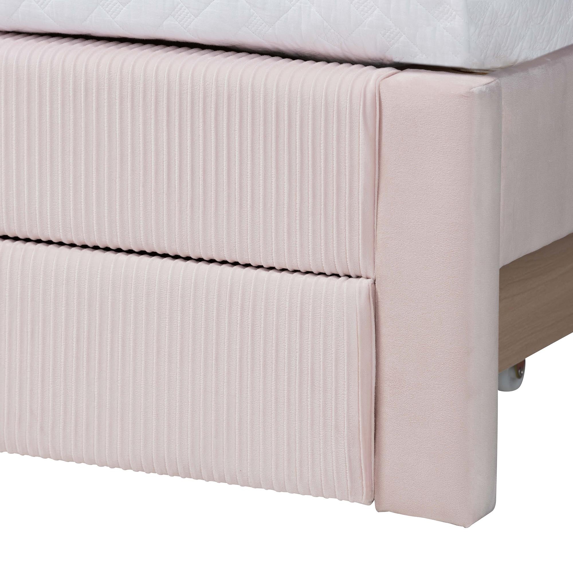 Elora Modern Light Pink Pleated Velvet Queen Size Storage Bed