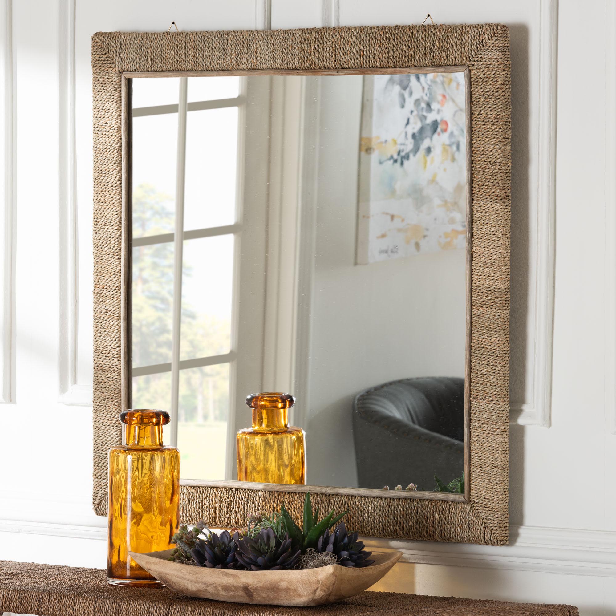 Geralyn Japandi Natural Seagrass Square Wall Mirror