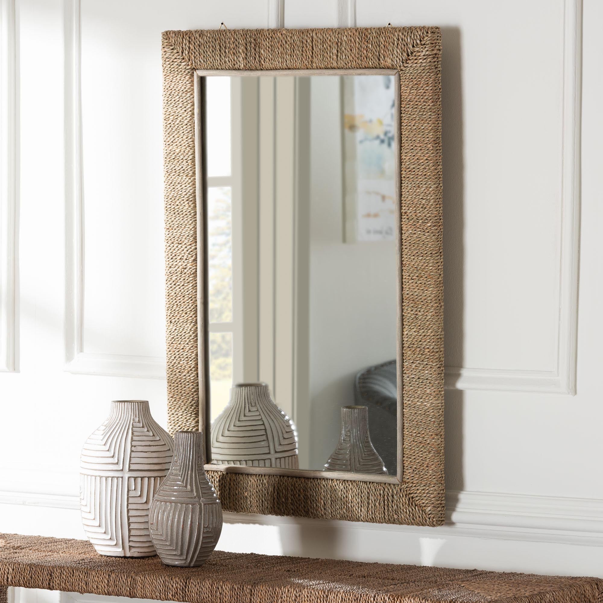 Geralyn Japandi Natural Seagrass Rectangular Wall Mirror