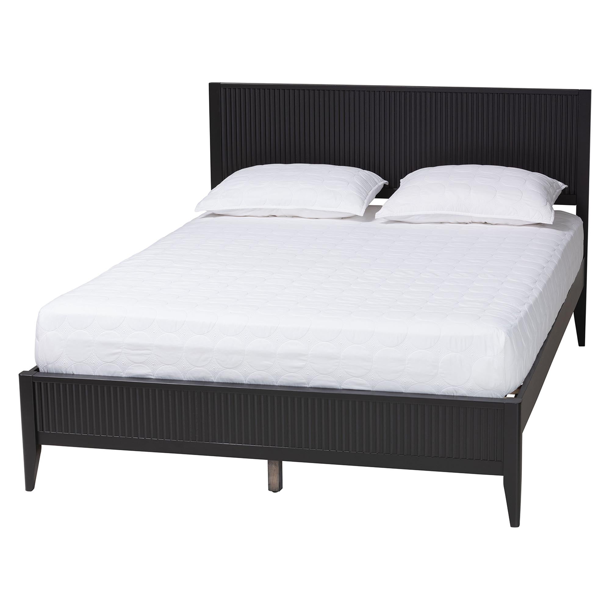 Primrose Mid-Century Black Fluted Wood Queen Size Platform Bed