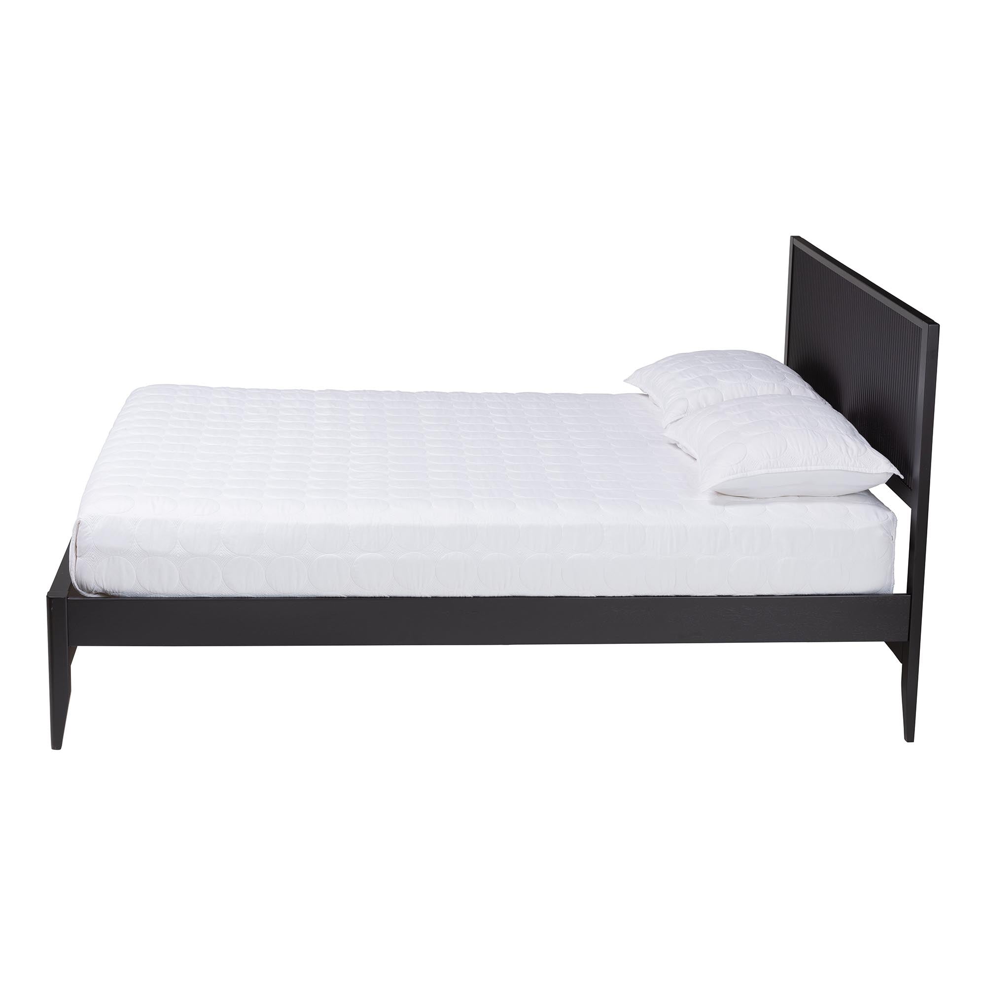 Primrose Mid-Century Black Fluted Wood Queen Size Platform Bed