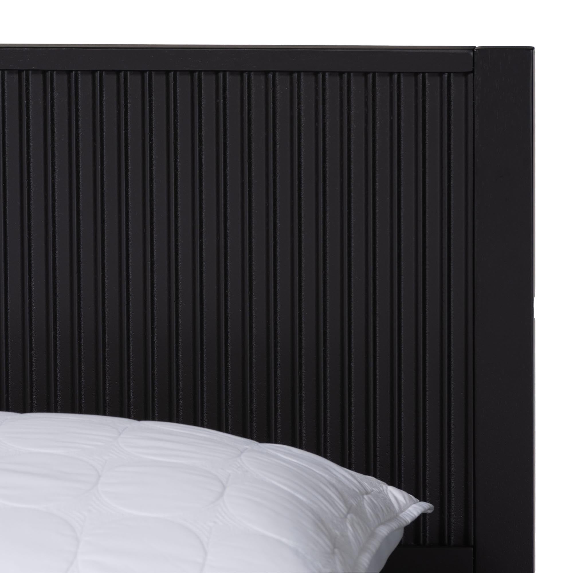 Primrose Mid-Century Black Fluted Wood Queen Size Platform Bed