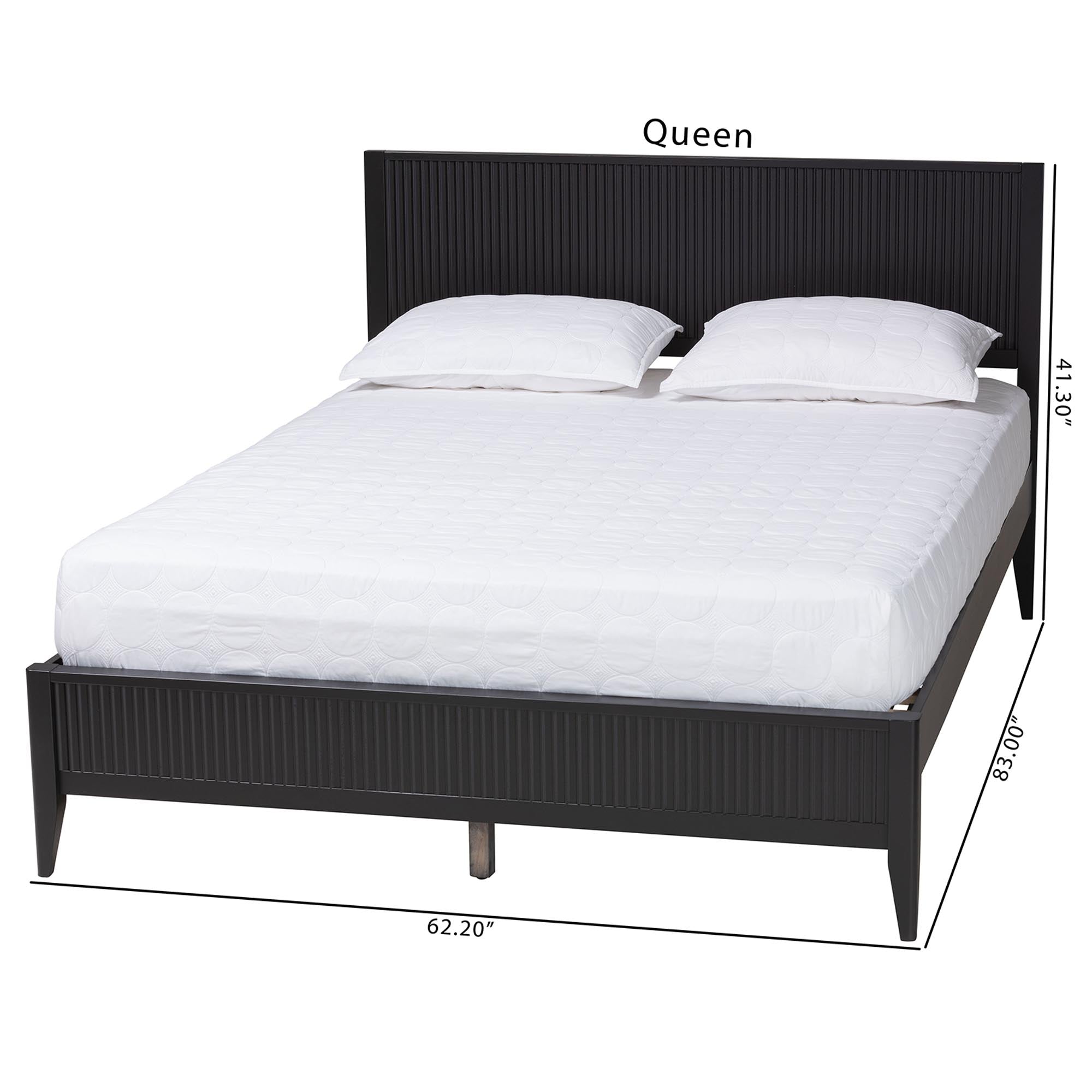 Primrose Mid-Century Black Fluted Wood Queen Size Platform Bed