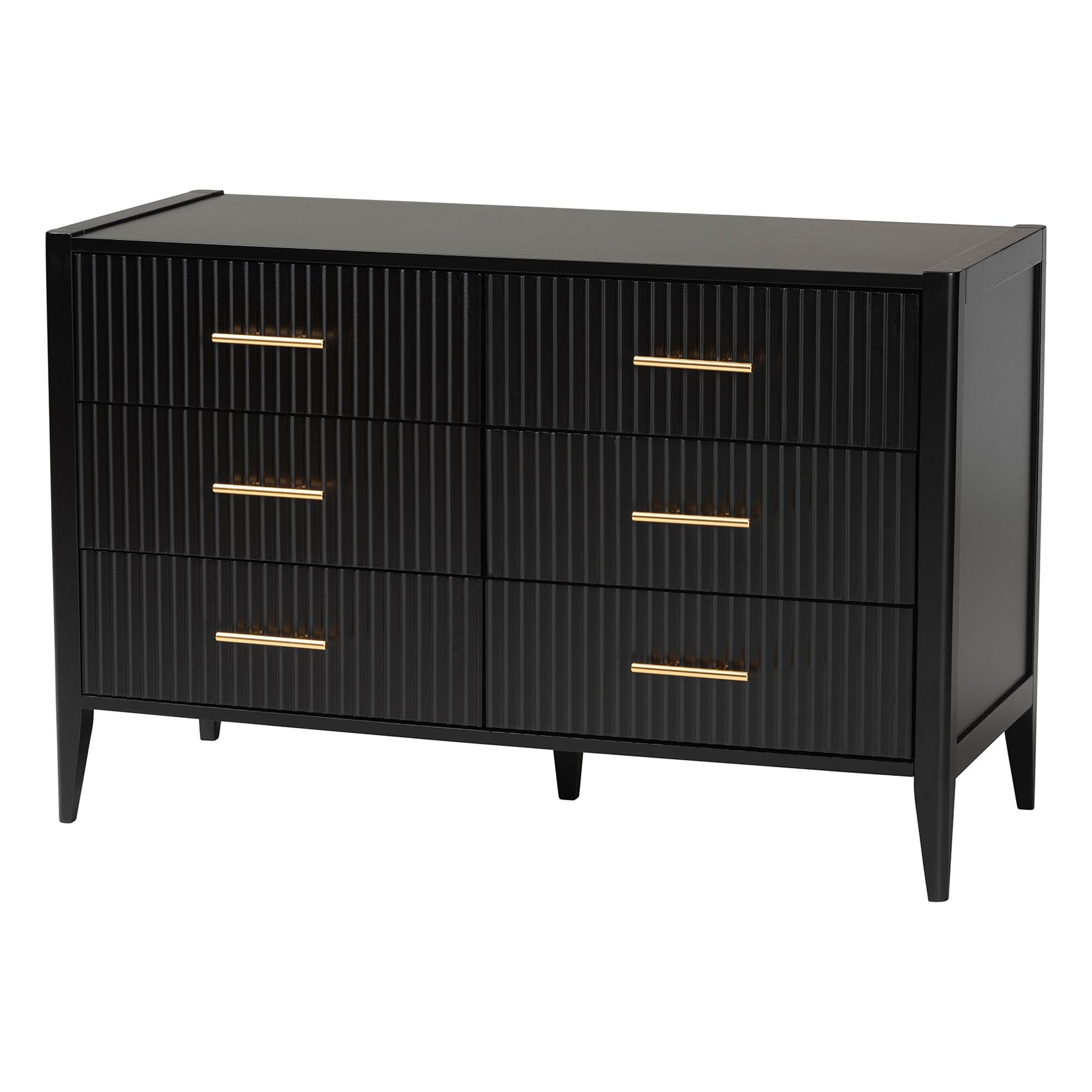 Primrose Mid-Century Black Fluted Wood Queen Size 4-Piece Bedroom Set