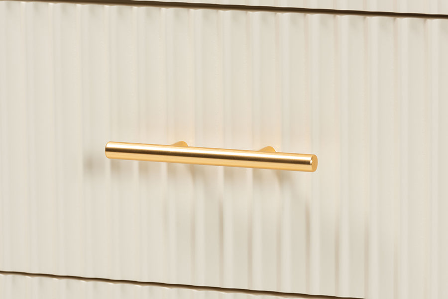 Mistral Mid‑Century King Wood Canopy Bed Set Ivory Fluted 4‑Piece Bedroom Collection