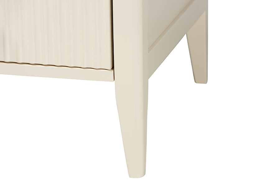 Mistral Mid‑Century King Wood Canopy Bed Set Ivory Fluted 4‑Piece Bedroom Collection