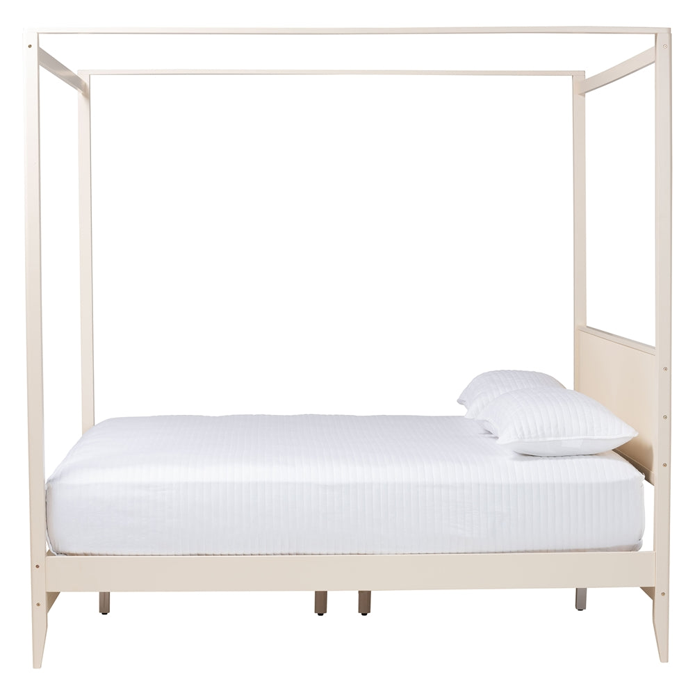Primrose Mid-Century Ivory Fluted Wood King Size Canopy Bed