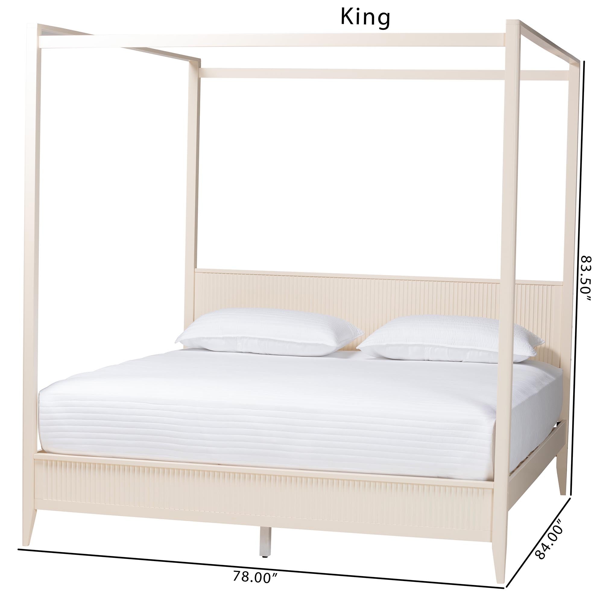 Primrose Mid-Century Ivory Fluted Wood King Size Canopy Bed