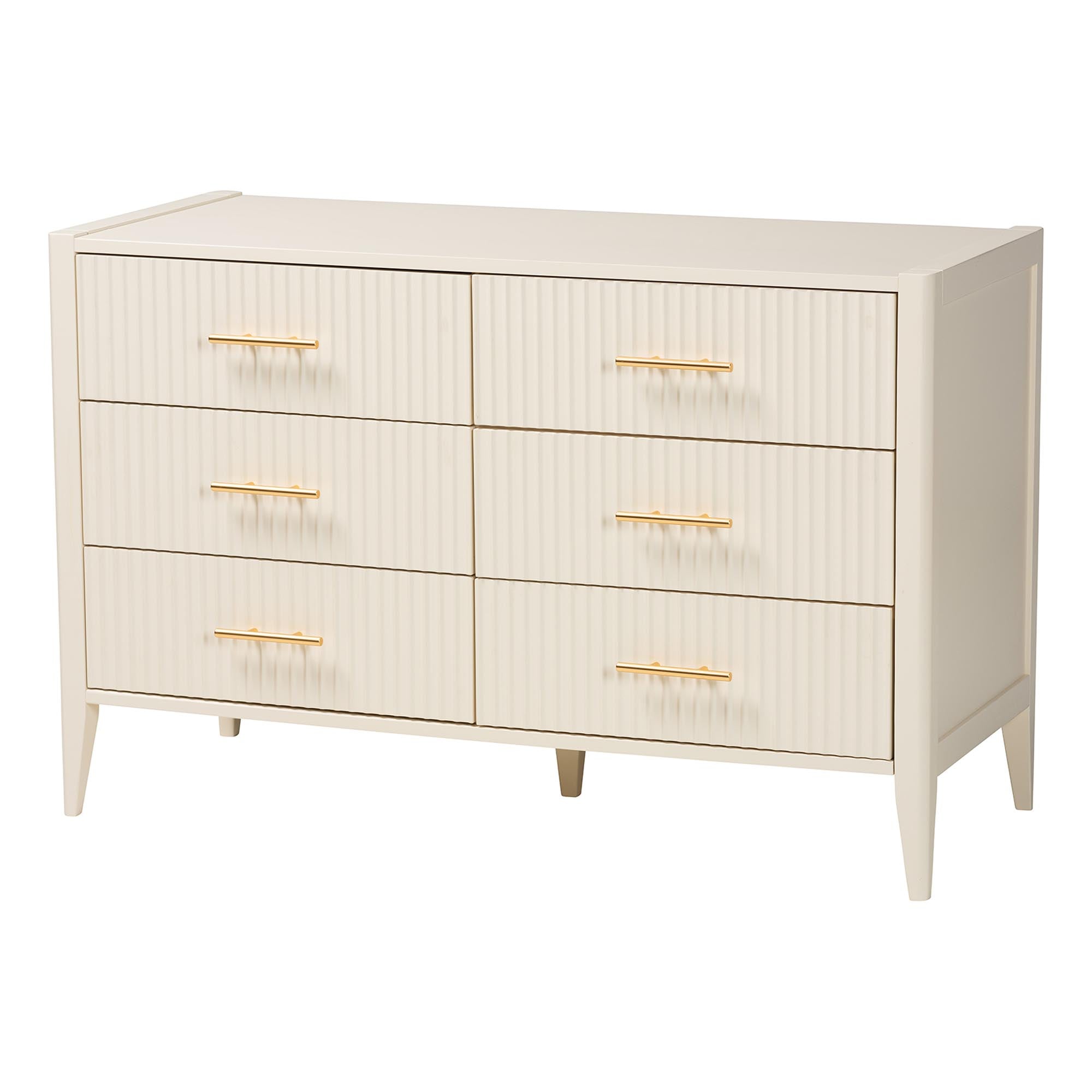 Primrose Mid-Century Ivory Fluted Wood 6-Drawer Dresser