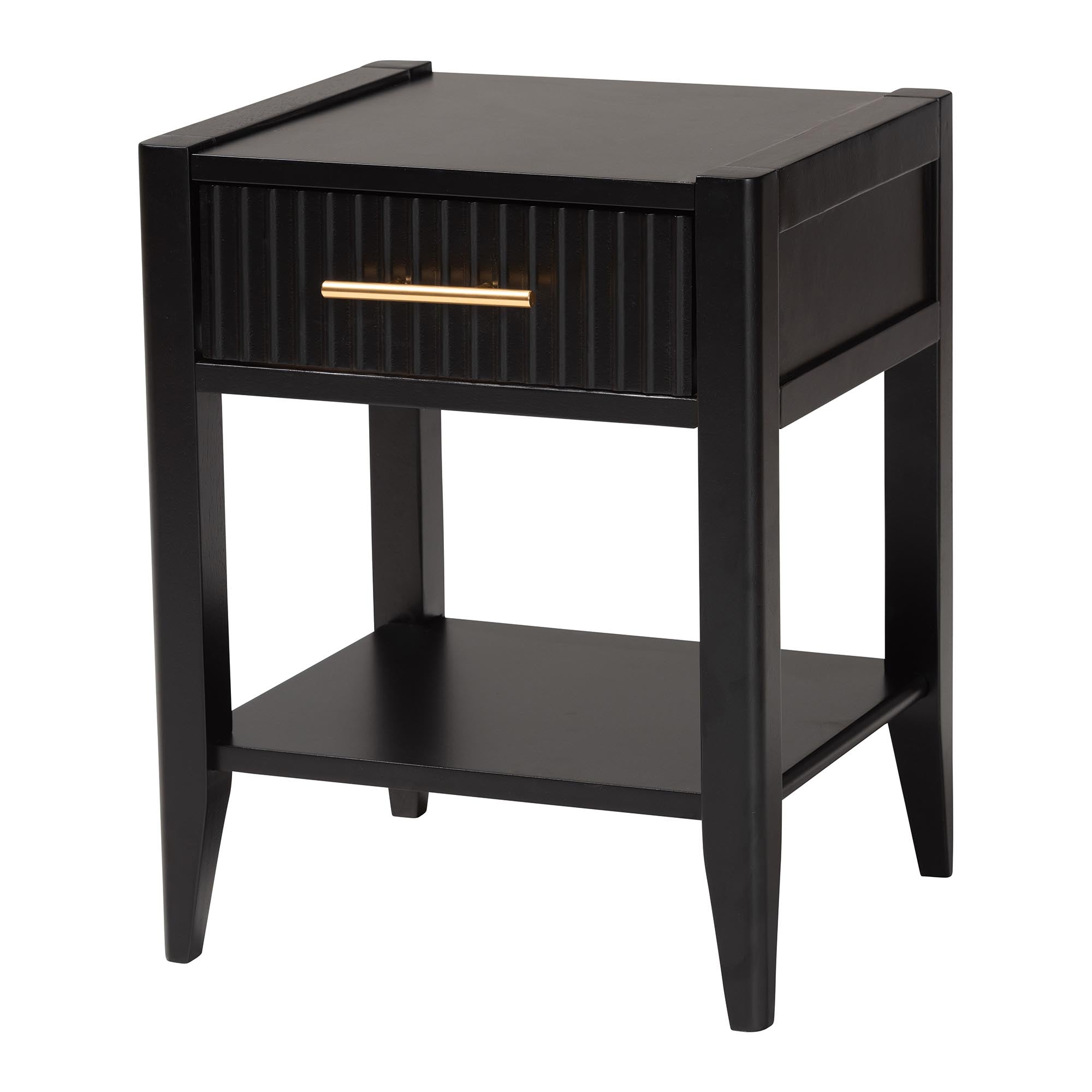 Primrose Mid-Century Black Fluted Wood 1-Drawer Nightstand