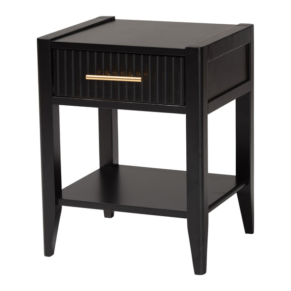 Primrose Mid-Century Black Fluted Wood 1-Drawer Nightstand