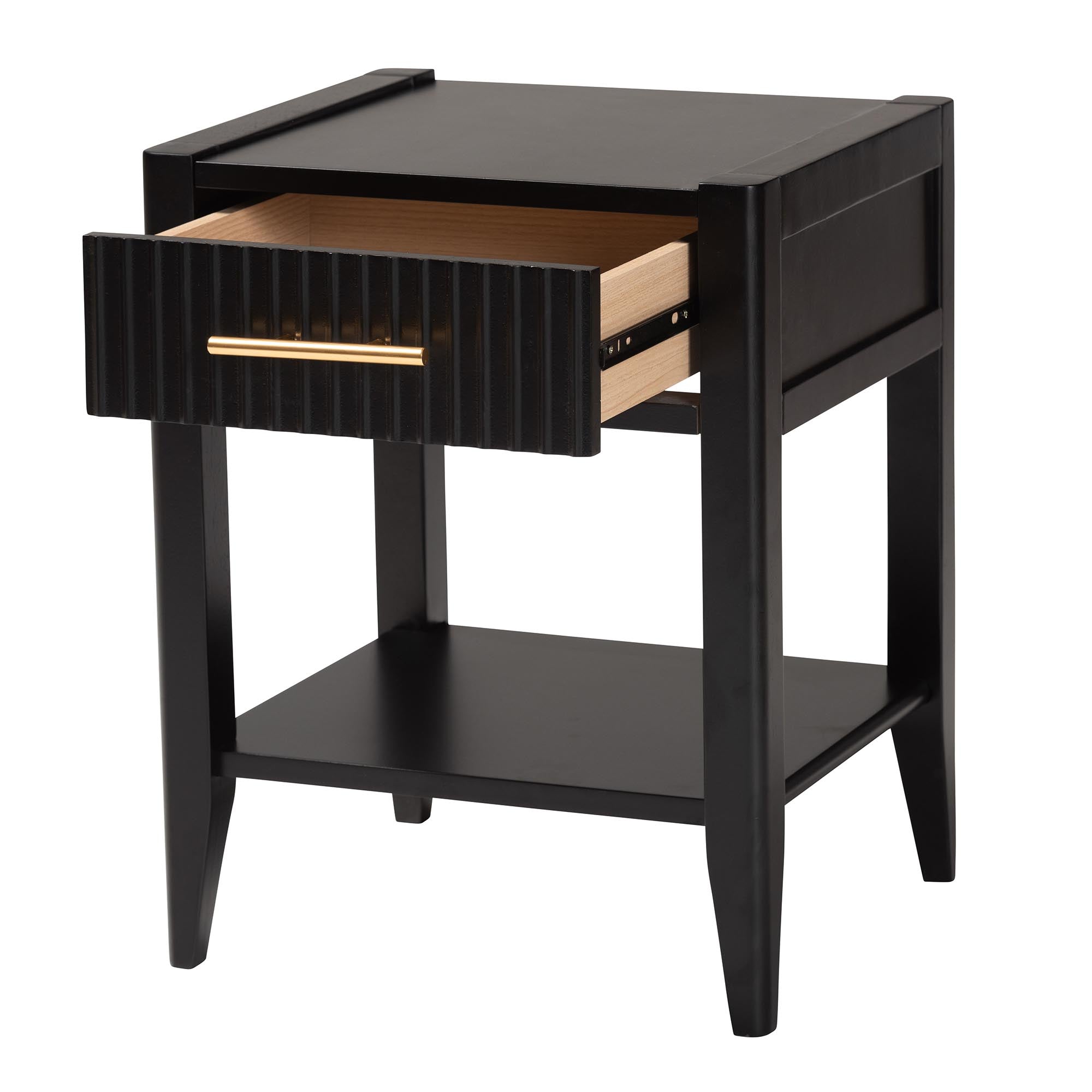 Primrose Mid-Century Black Fluted Wood 1-Drawer Nightstand