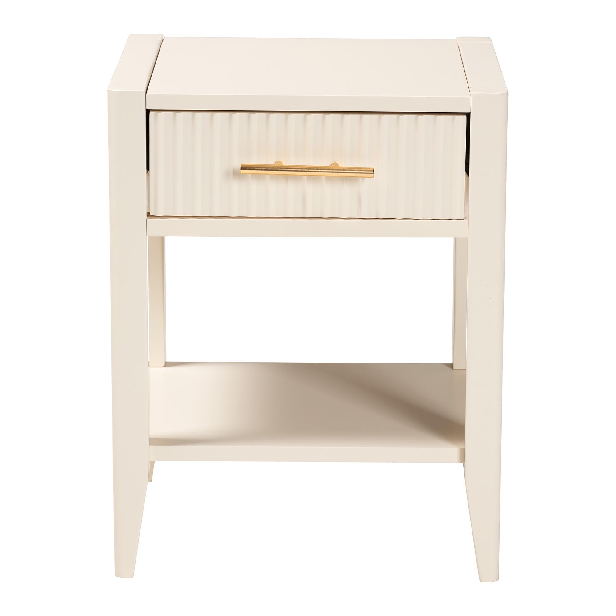 Primrose Mid-Century Ivory Fluted Wood 1-Drawer Nightstand