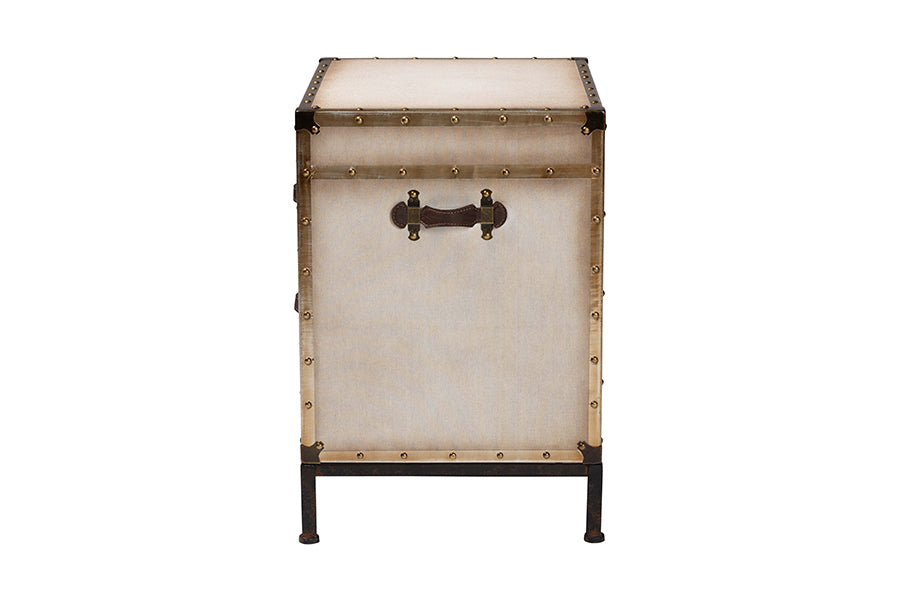 Laura Vintage White Canvas 2-Drawer End Table Trunk