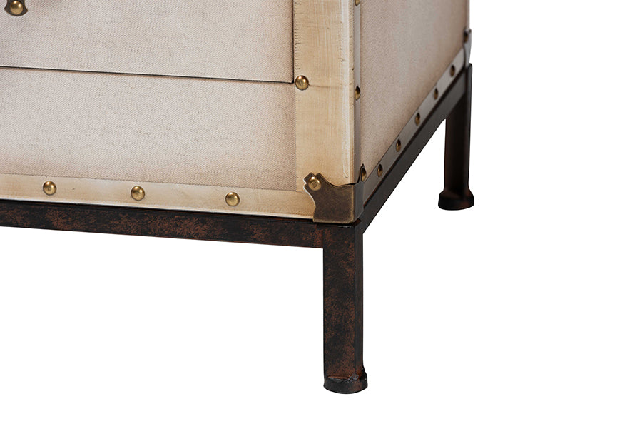 Laura Vintage White Canvas 2-Drawer End Table Trunk