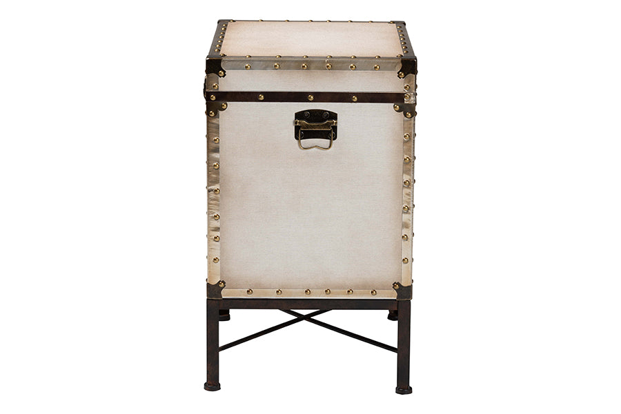 Laura Vintage White Canvas Lift-Top Trunk End Table