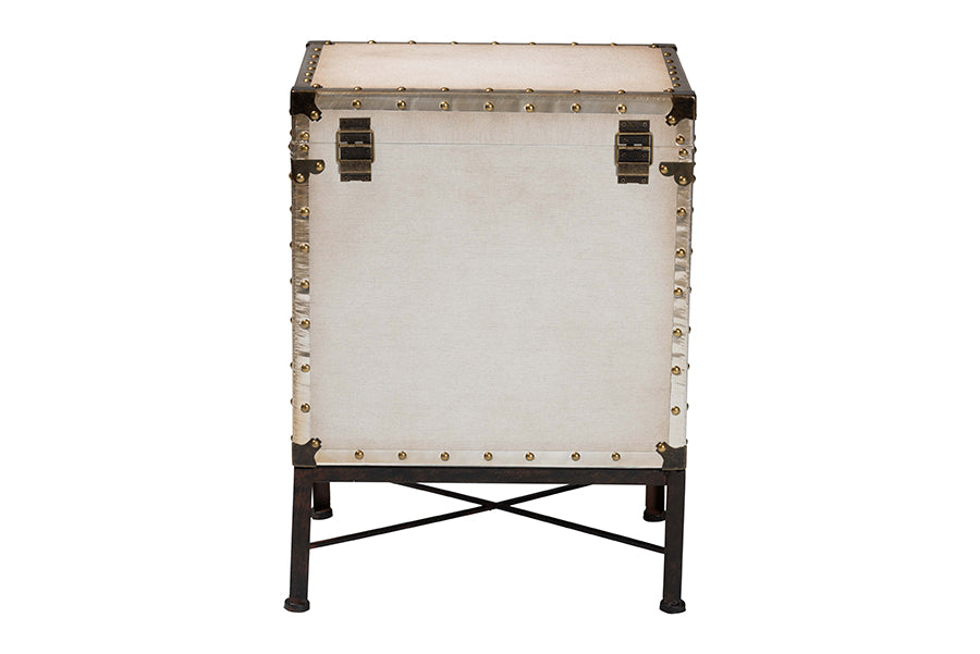 Laura Vintage White Canvas Lift-Top Trunk End Table