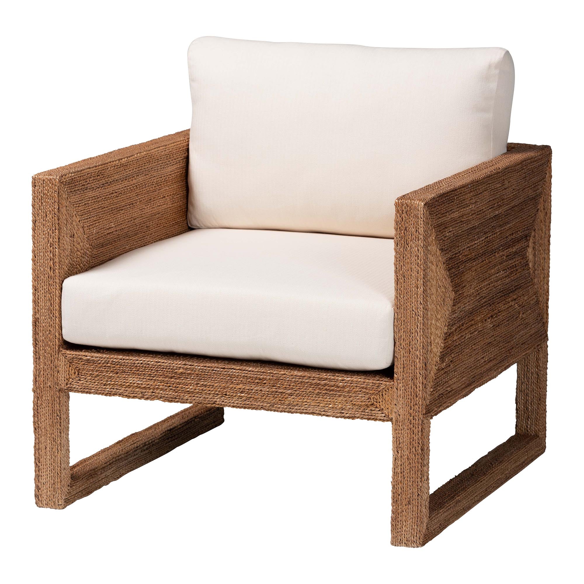 Helina Bohemian Bleached Seagrass and Acacia Wood Arm Chair