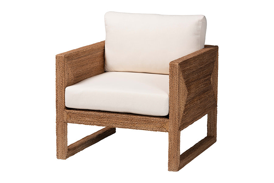 Helina Bohemian Bleached Seagrass and Acacia Wood Arm Chair
