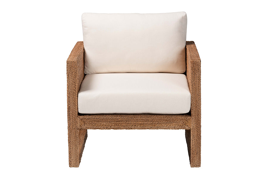 Helina Bohemian Bleached Seagrass and Acacia Wood Arm Chair