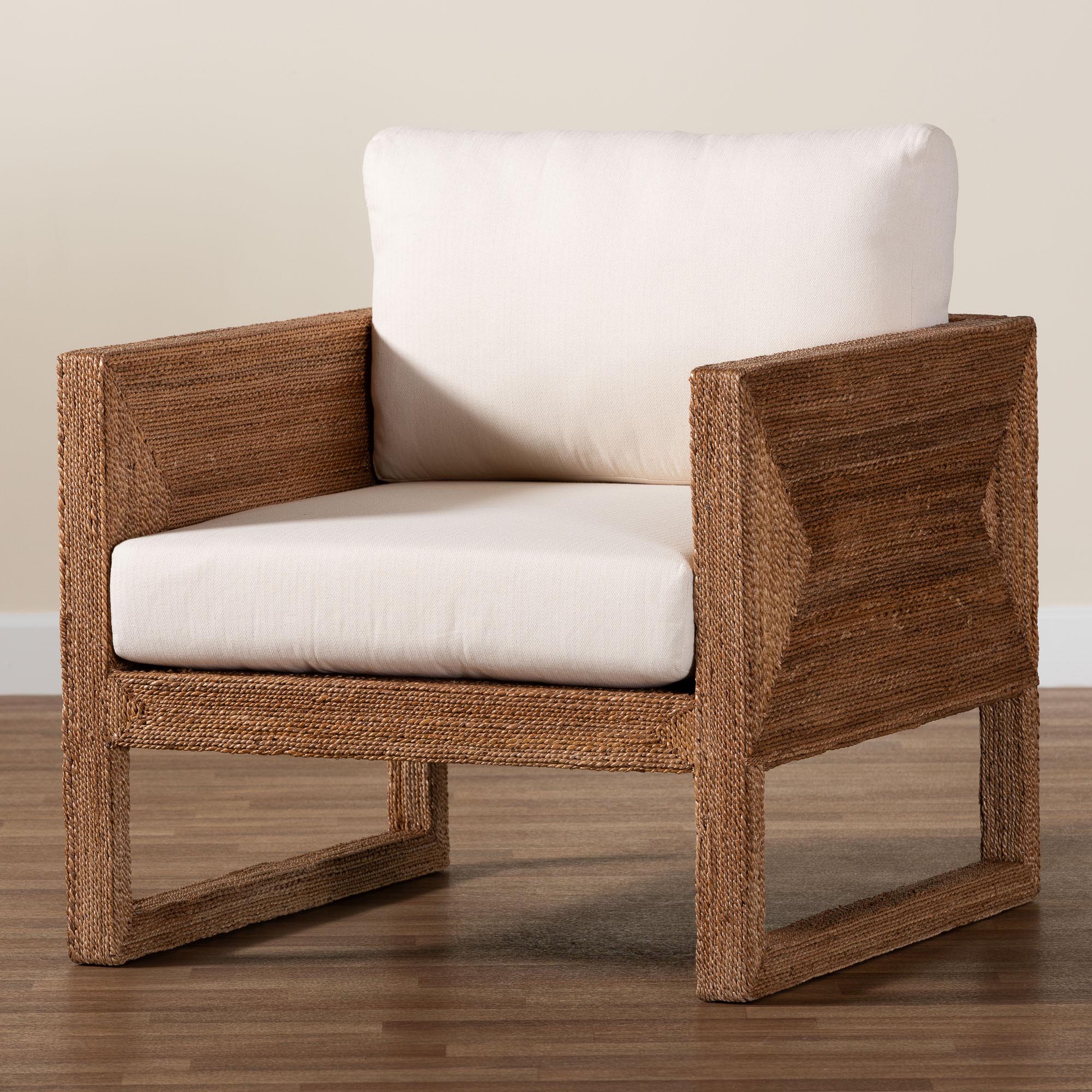 Helina Bohemian Bleached Seagrass and Acacia Wood Arm Chair