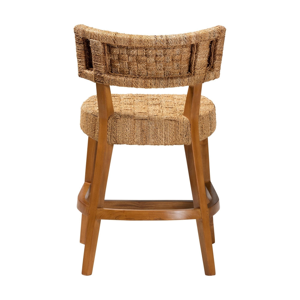 Sabit Bohemian Seagrass and Mahogany Wood Counter Stool