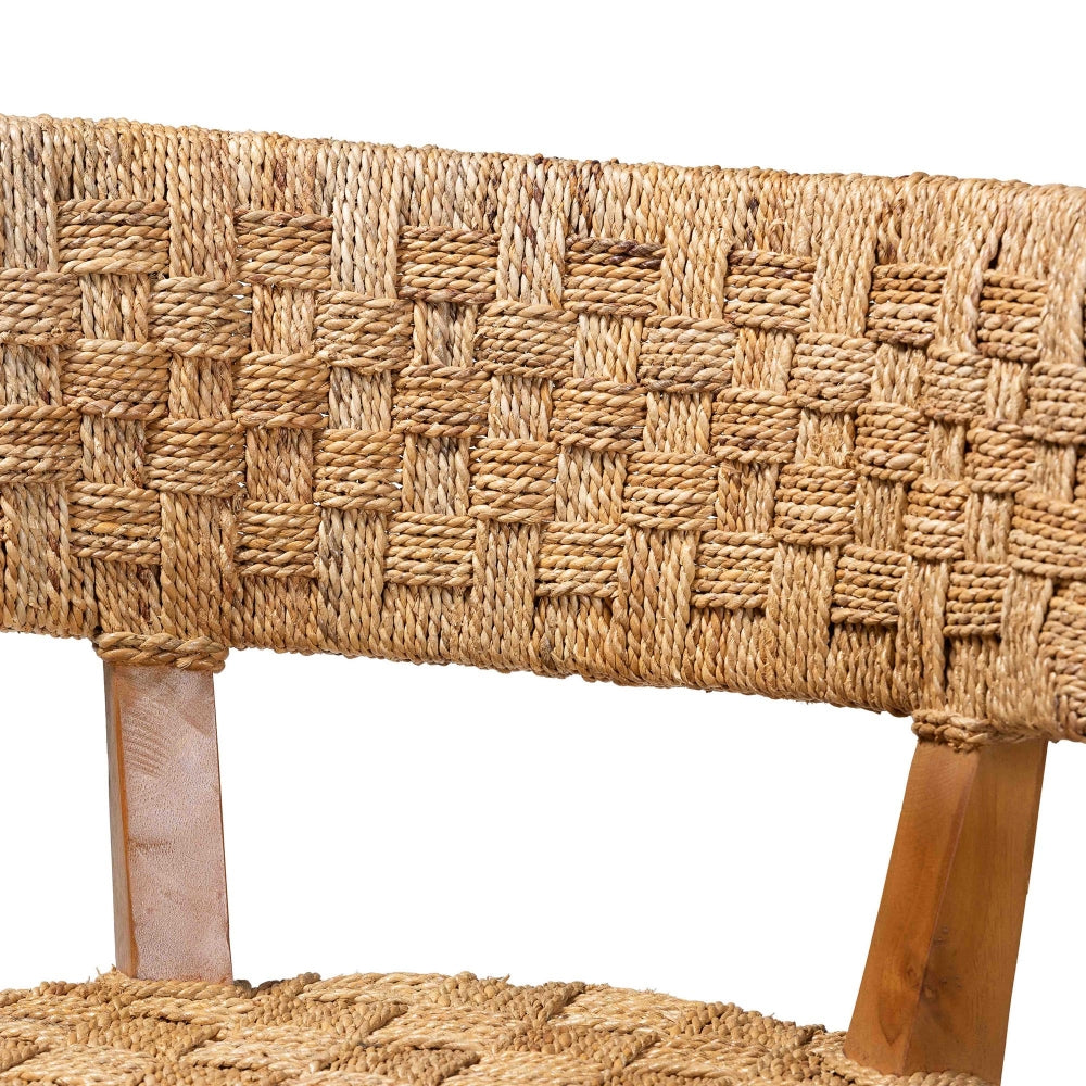 Sabit Bohemian Seagrass and Mahogany Wood Counter Stool