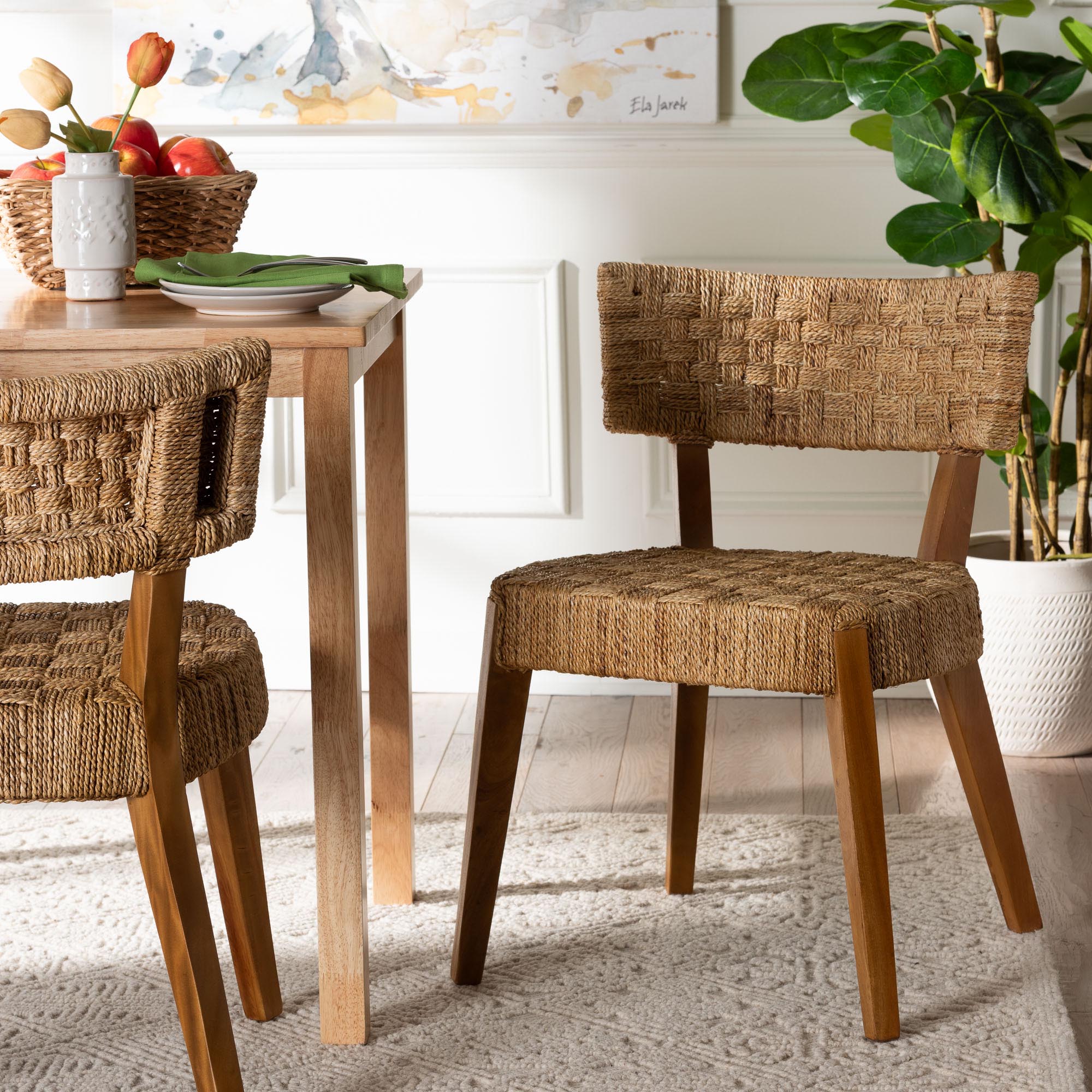 Sabit Bohemian Seagrass and Mahogany Wood Dining Chair
