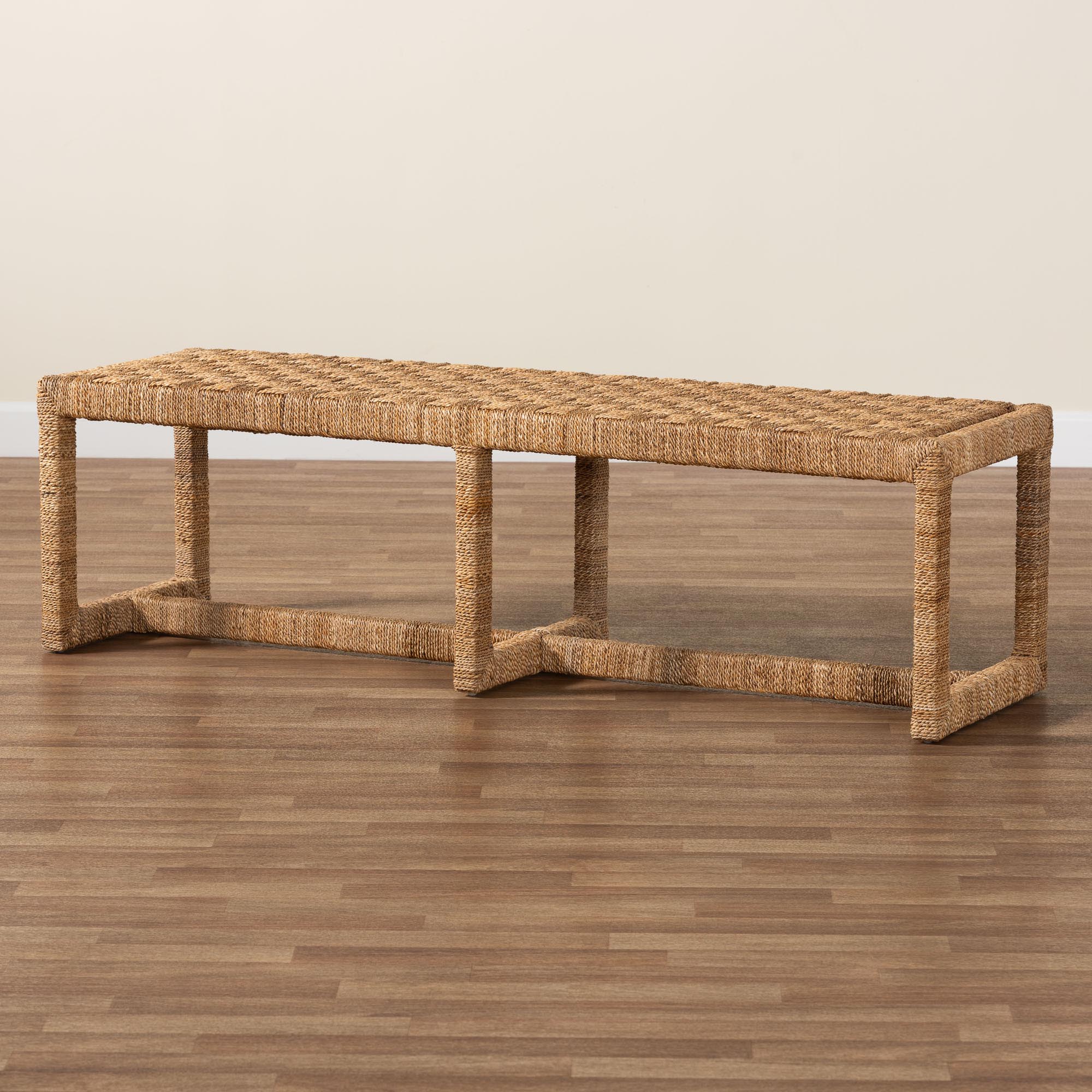 Cipally Bohemian Seagrass and Mahogany Wood Accent Bench