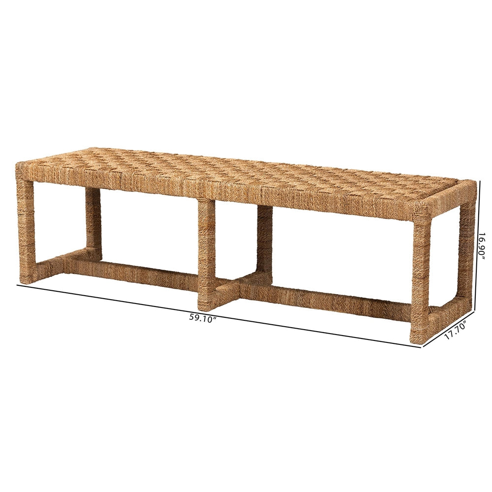Cipally Bohemian Seagrass and Mahogany Wood Accent Bench