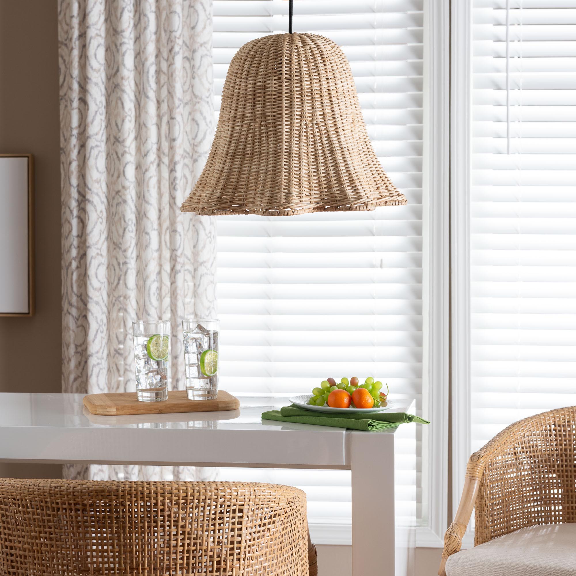 Semira Bohemian Natural Scalloped Rattan Pendant Lampshade