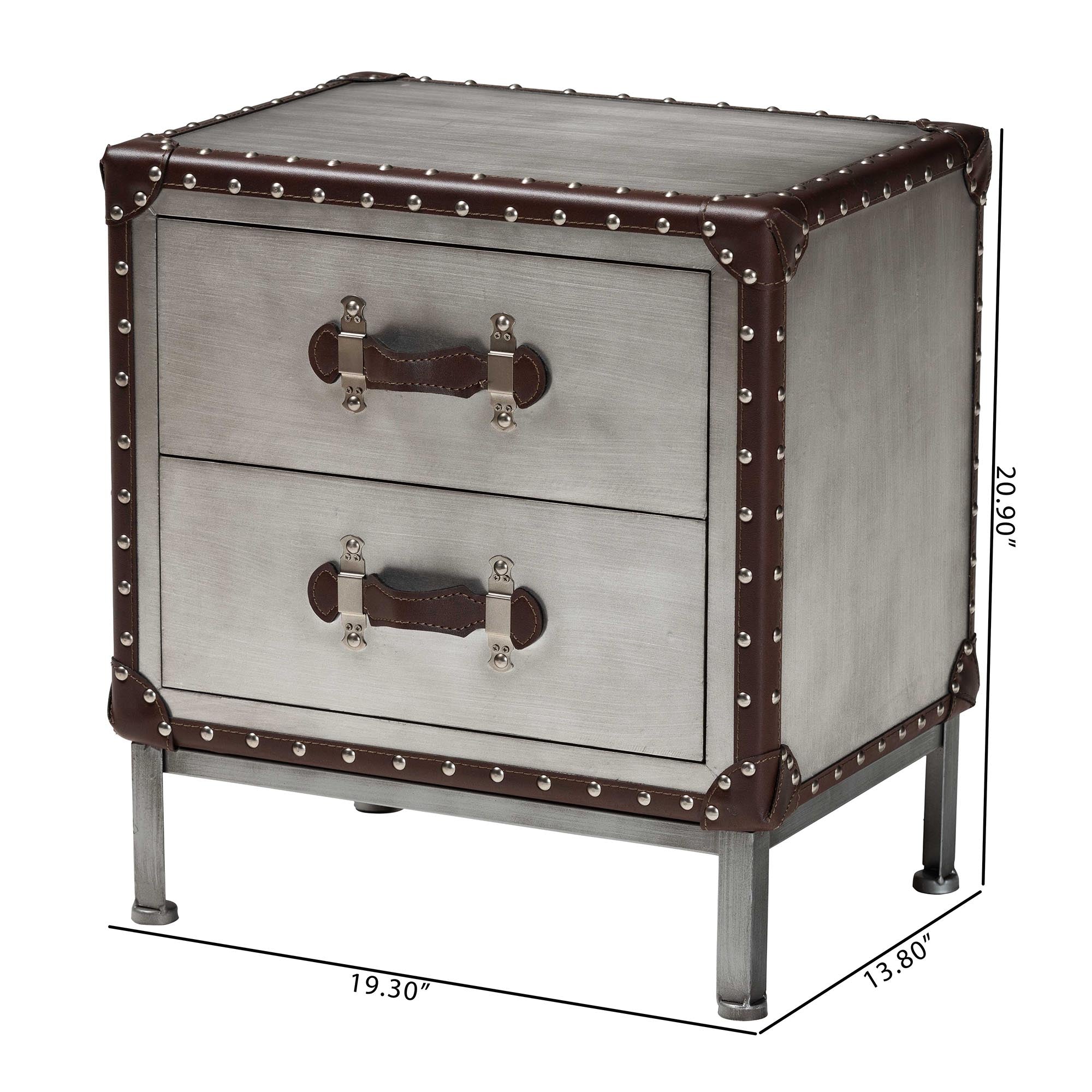 Jacey Vintage Silver Metal 2-Drawer End Table