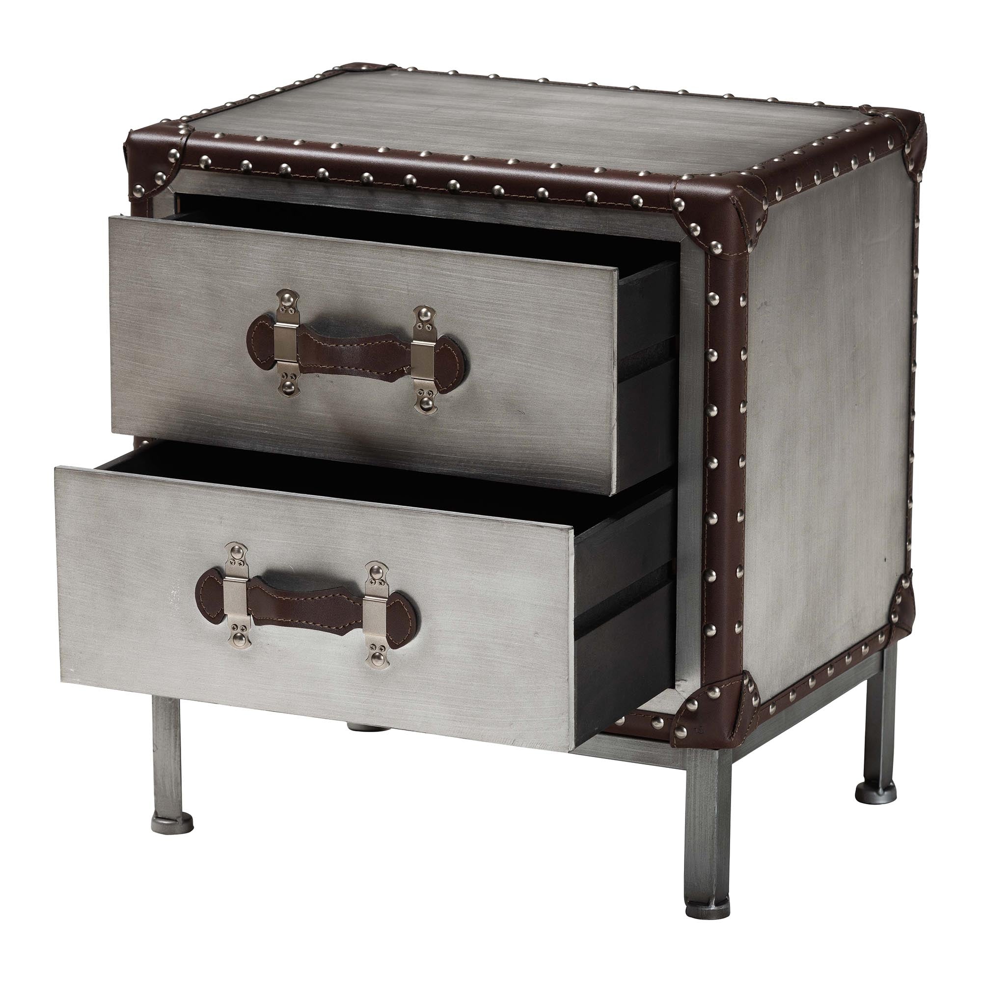 Jacey Vintage Silver Metal 2-Drawer End Table