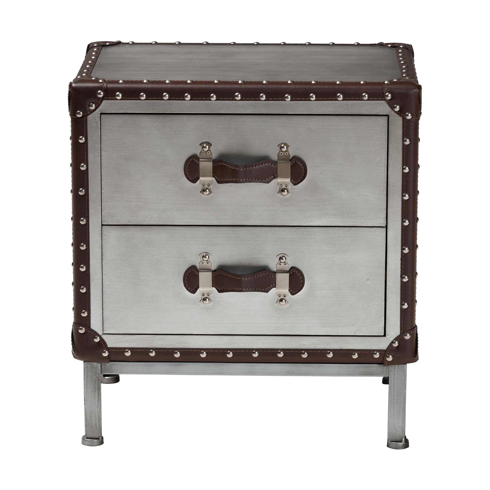 Jacey Vintage Silver Metal 2-Drawer End Table