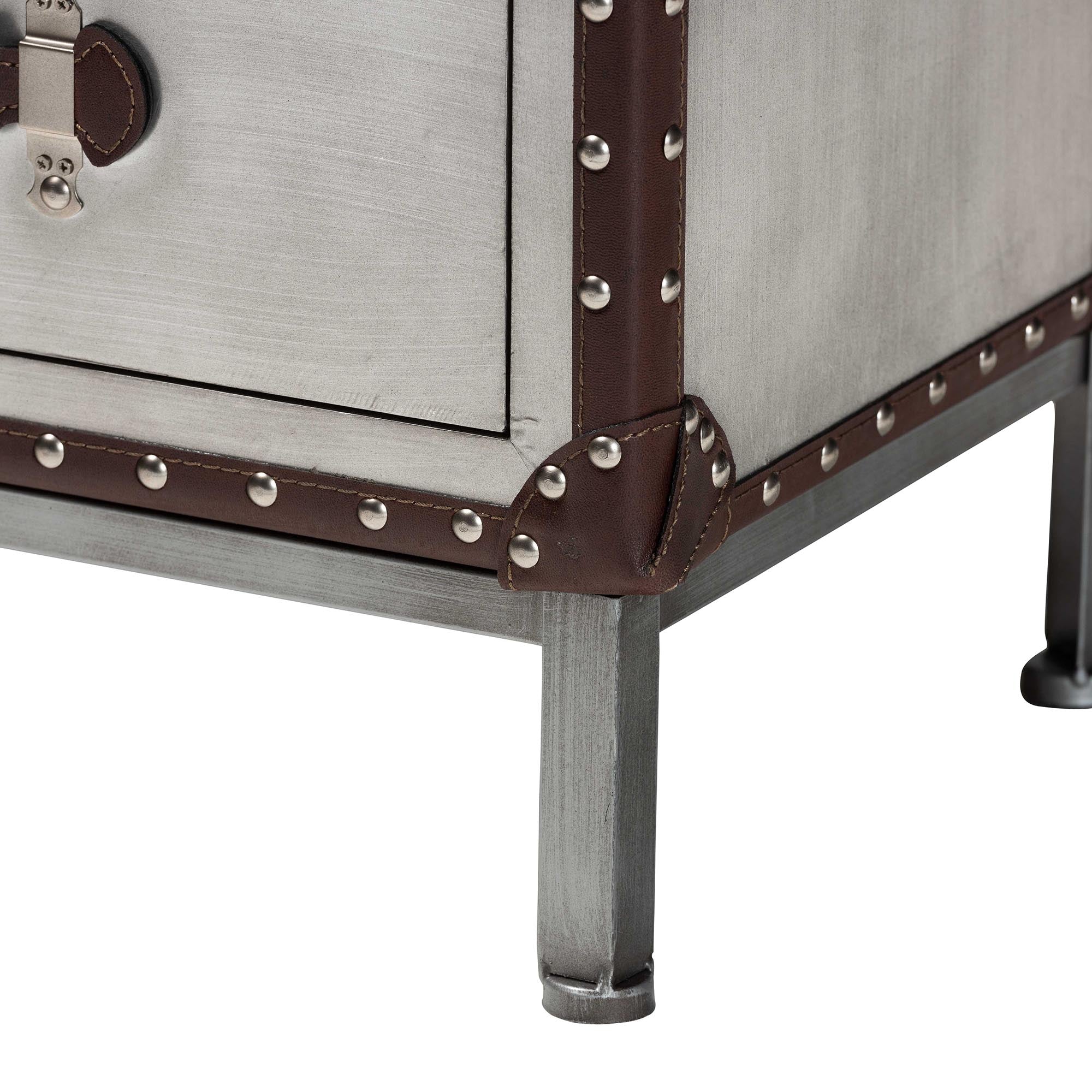 Jacey Vintage Silver Metal 2-Drawer End Table