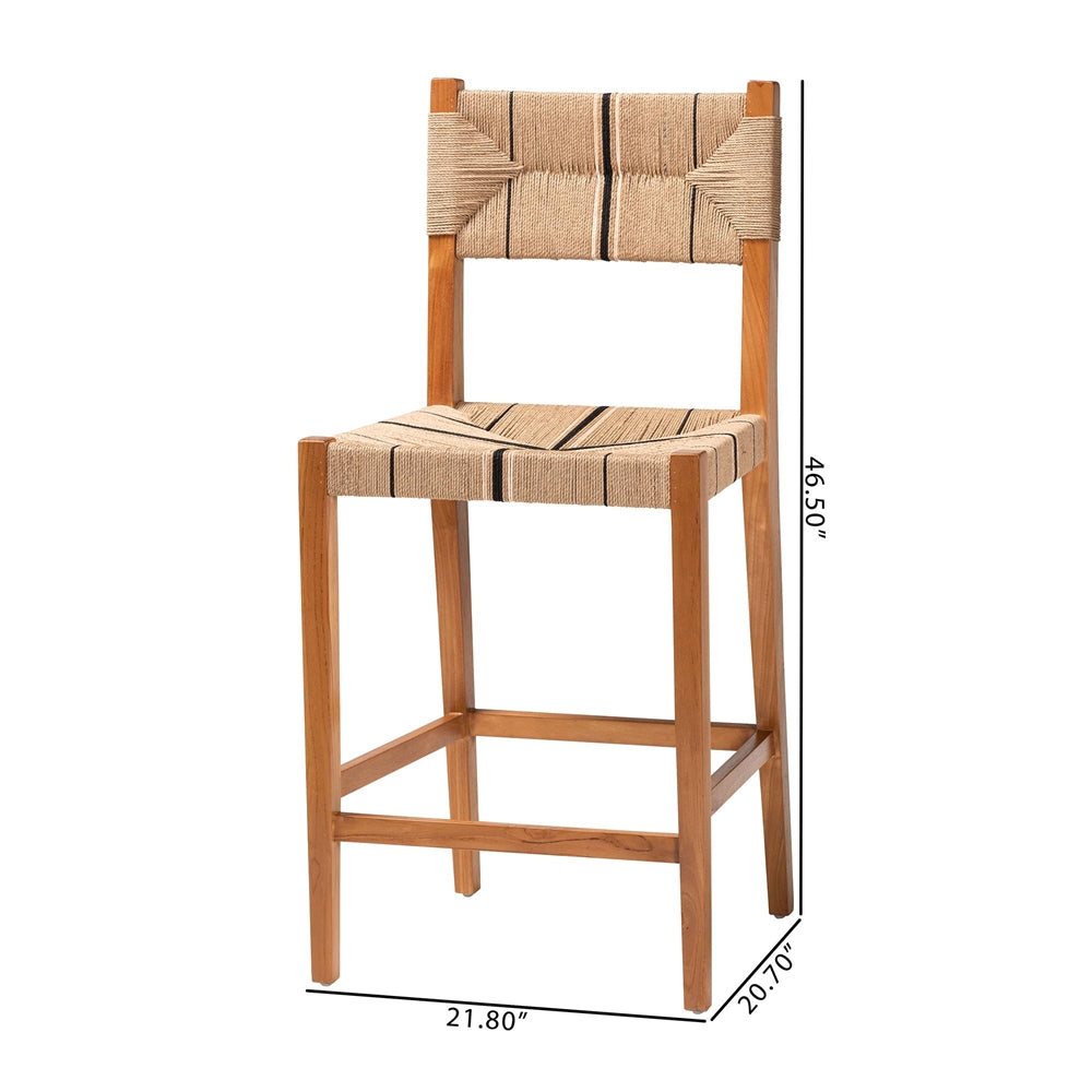 Prita Bohemian Paper Loom and Natural Mahogany Wood 2-Piece Bar Stool Set