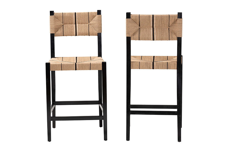 bali & pari Prita Bohemian Paper Loom and Black Mahogany Wood 2-Piece Bar Stool Set