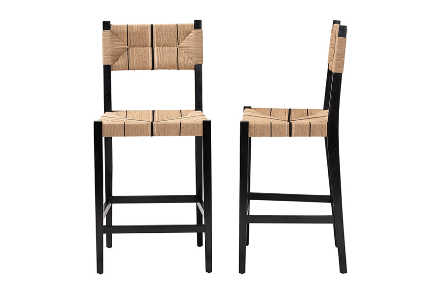 bali & pari Prita Bohemian Paper Loom and Black Mahogany Wood 2-Piece Bar Stool Set