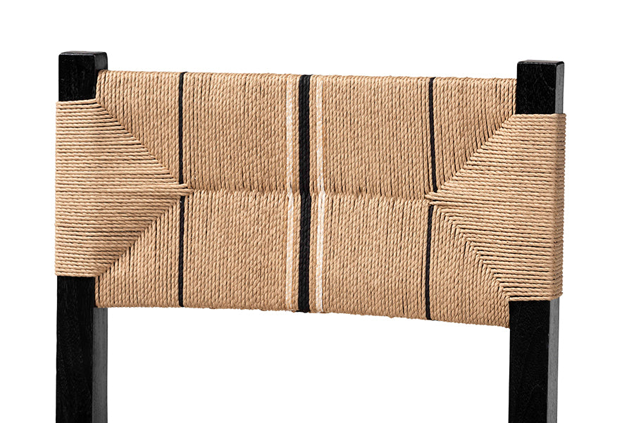 bali & pari Prita Bohemian Paper Loom and Black Mahogany Wood 2-Piece Bar Stool Set