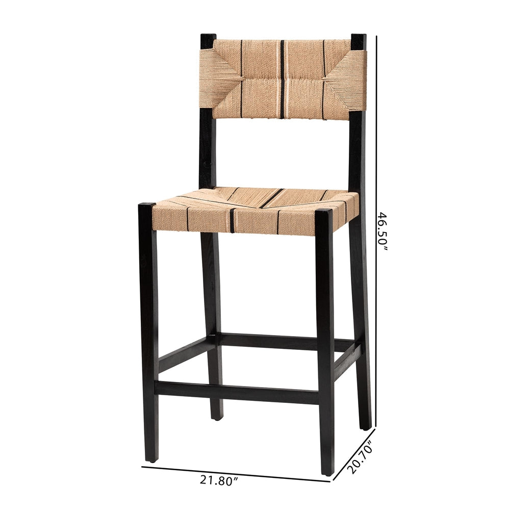 Prita Bohemian Paper Loom and Black Mahogany Wood 2-Piece Bar Stool Set