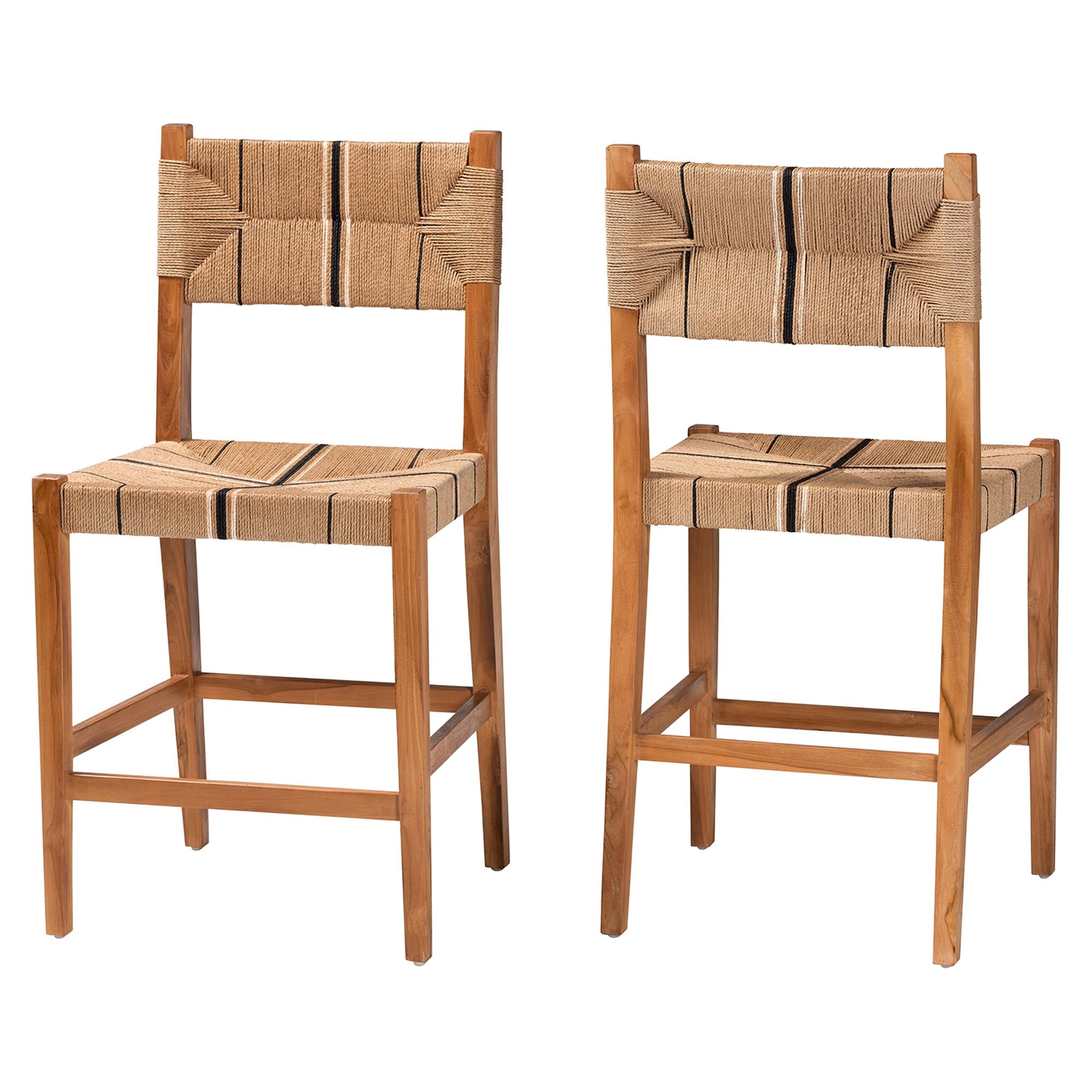 bali & pari Prita Bohemian Paper Loom and Natural Mahogany Wood 2-Piece Counter Stool Set