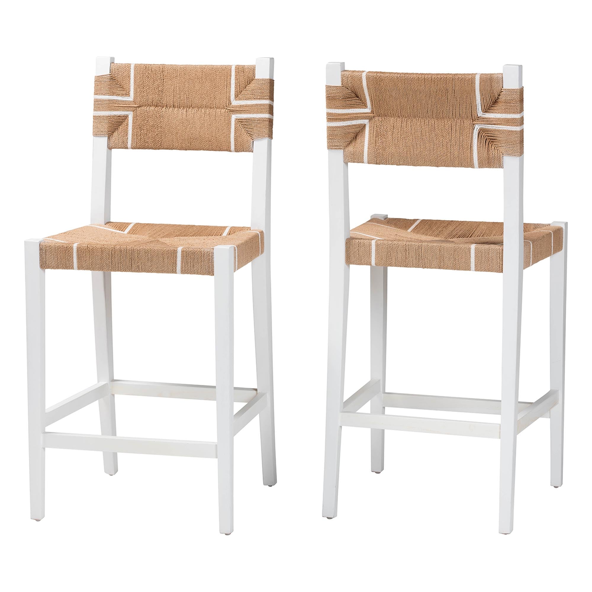 bali & pari Talli Bohemian Paper Loom and White Mahogany Wood 2-Piece Bar Stool Set