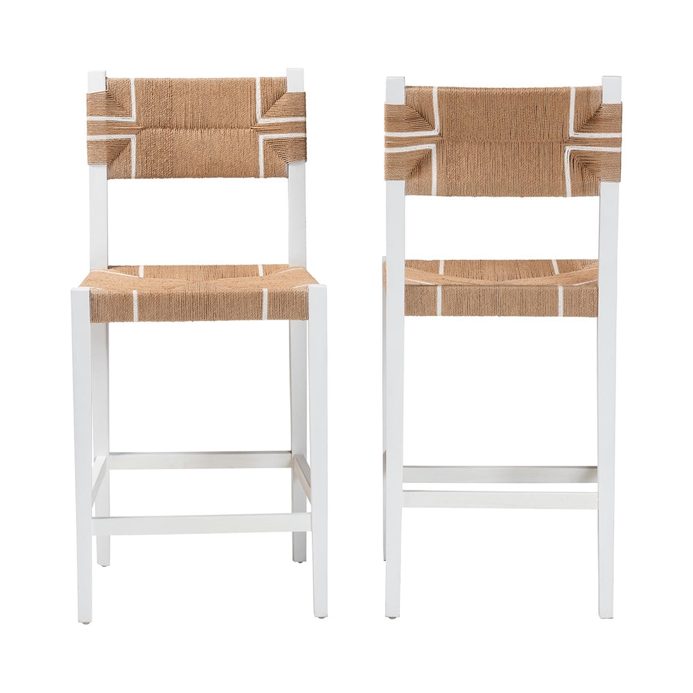 Talli Bohemian Paper Loom and White Mahogany Wood 2-Piece Bar Stool Set