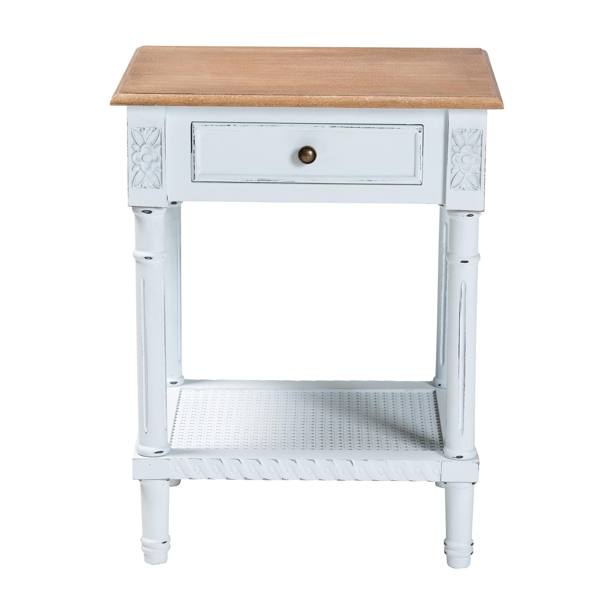 Legrand Classic French Two-Tone White and Natural Brown 1-Drawer End Table