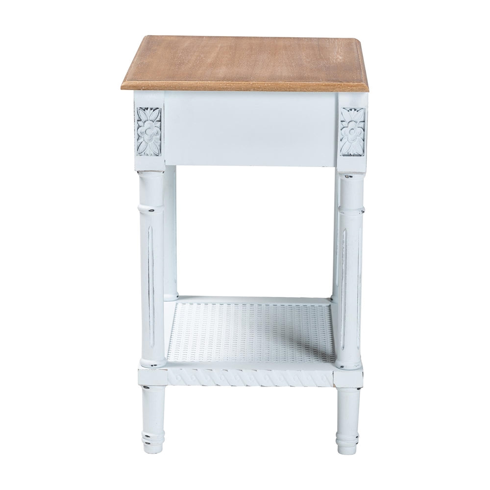 Legrand Classic French Two-Tone White and Natural Brown 1-Drawer End Table